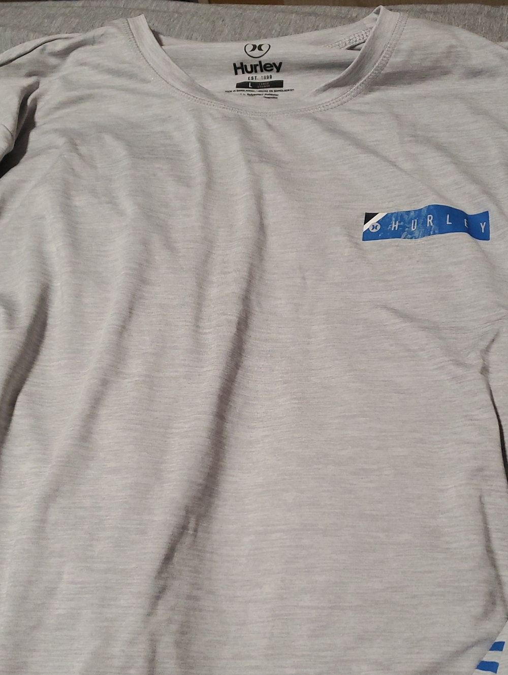 Hurley Light Gray Short Sleeve Crew with Blue Chest Logo